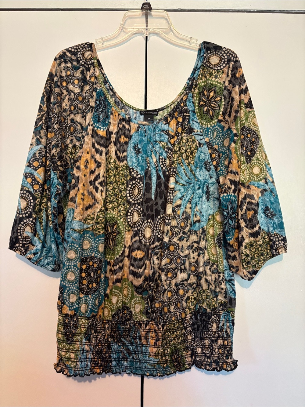 new directions Printed Scoop Neck Tunic in Teal, Green & Black (2x)